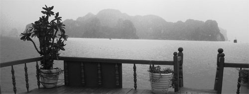 The view of Ha Long Bay from the rooftop deck