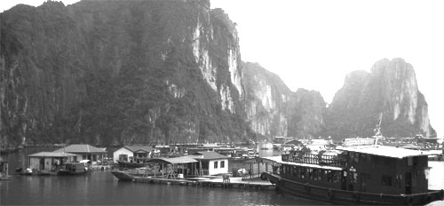 One of the ahcorages at Ha Long Bay