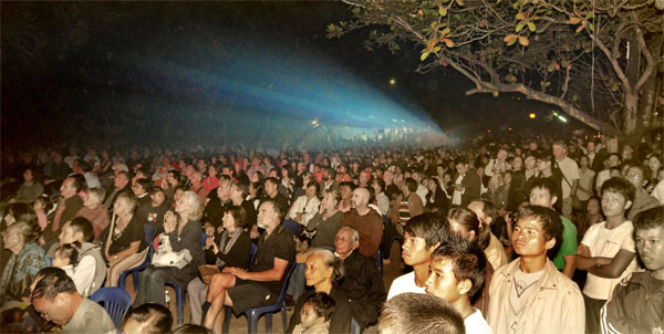Crowd watching a screening at the Luang Prabang Film Festival