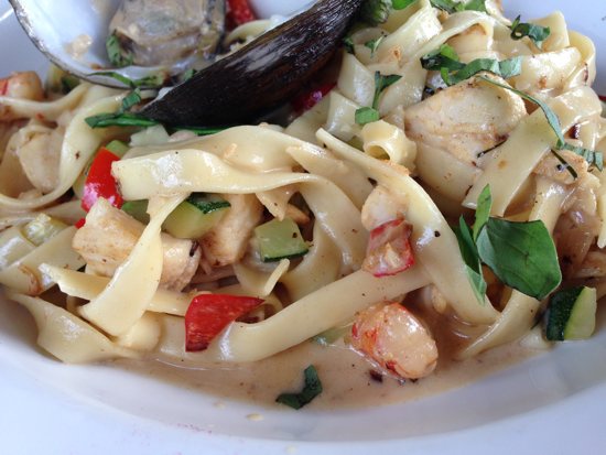 West: Seafood pasta.
