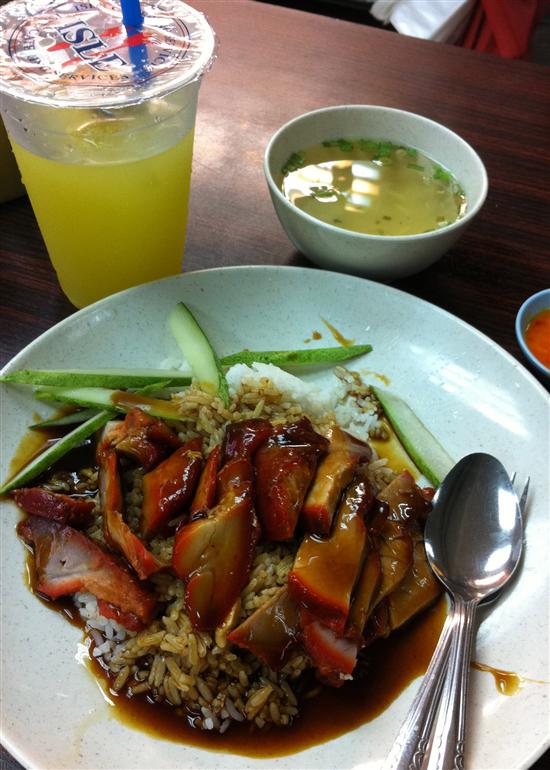 Char siew pork and lime juice - a complete meal for just S$4.20! 