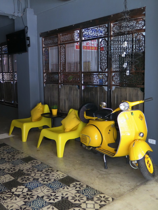 Eye-catching entrance. The yellow Vespa helps Fulfill hone its hipster cred.