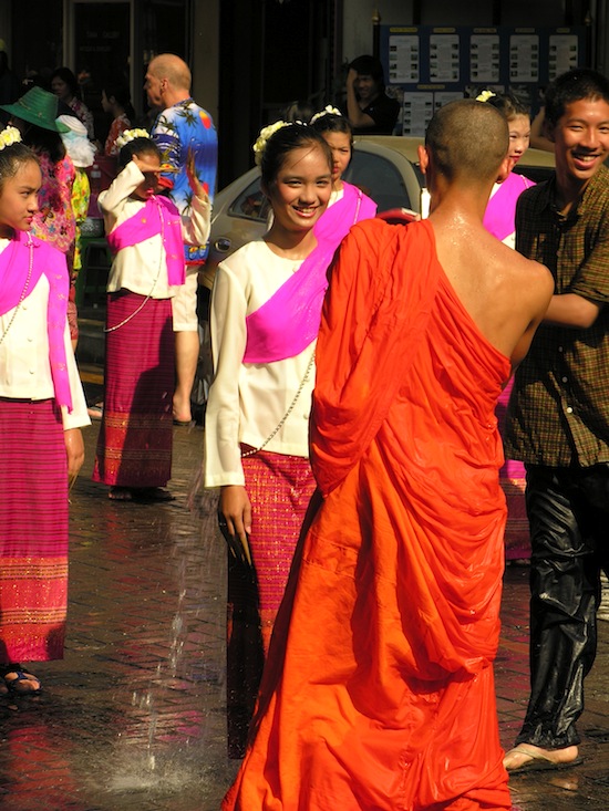 Young monks flirting with pretty girls? Why not, it's Songkran.